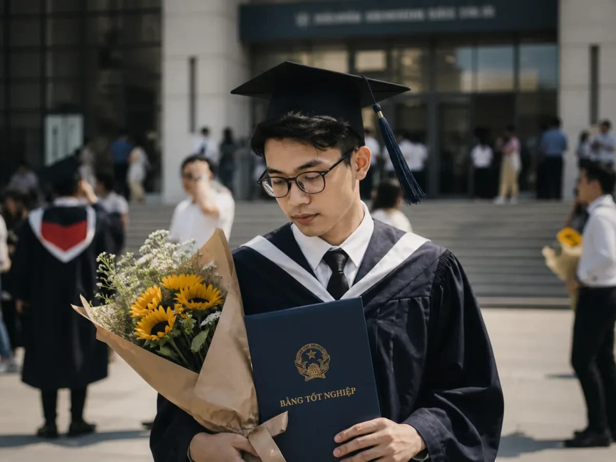 Minh Nguyen tại lễ tốt nghiệp Đại học Bách Khoa Hà Nội năm 2018, ngành Công nghệ Thông tin