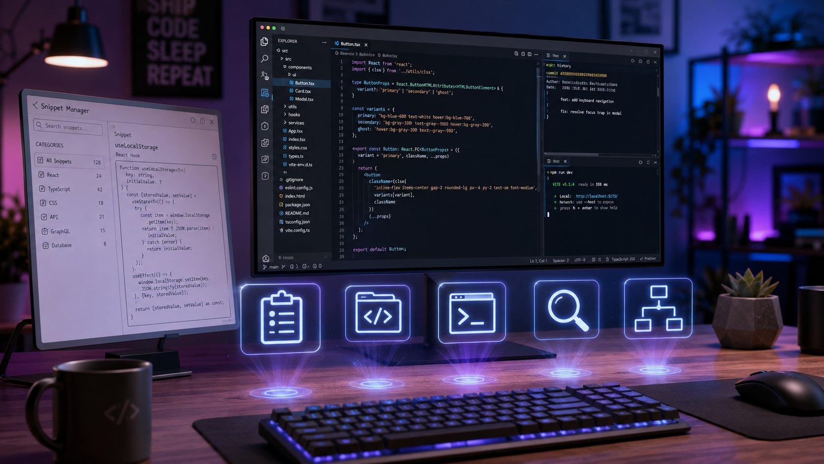 5 dev utility tool tiết kiệm thời gian hàng ngày 2026 cho dev VN: Raycast hoặc Alfred cho launcher + snippet, Rectangle hoặc Magnet cho window management, Karabiner-Elements custom keymap, Maccy clipboard manager, Hidden Bar dọn menubar — tiết kiệm 30-60 phút mỗi ngày làm việc.