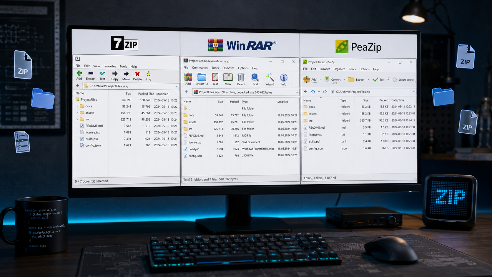 So sánh 3 tool nén file 2026 — 7-Zip vs WinRAR vs PeaZip: 7-Zip mã nguồn mở miễn phí 100% tỉ lệ nén LZMA2 cao nhất, WinRAR 29 USD shareware quen thuộc, PeaZip free GUI thân thiện — recommend 7-Zip cho 90% user Việt Nam, thay WinRAR có phí.