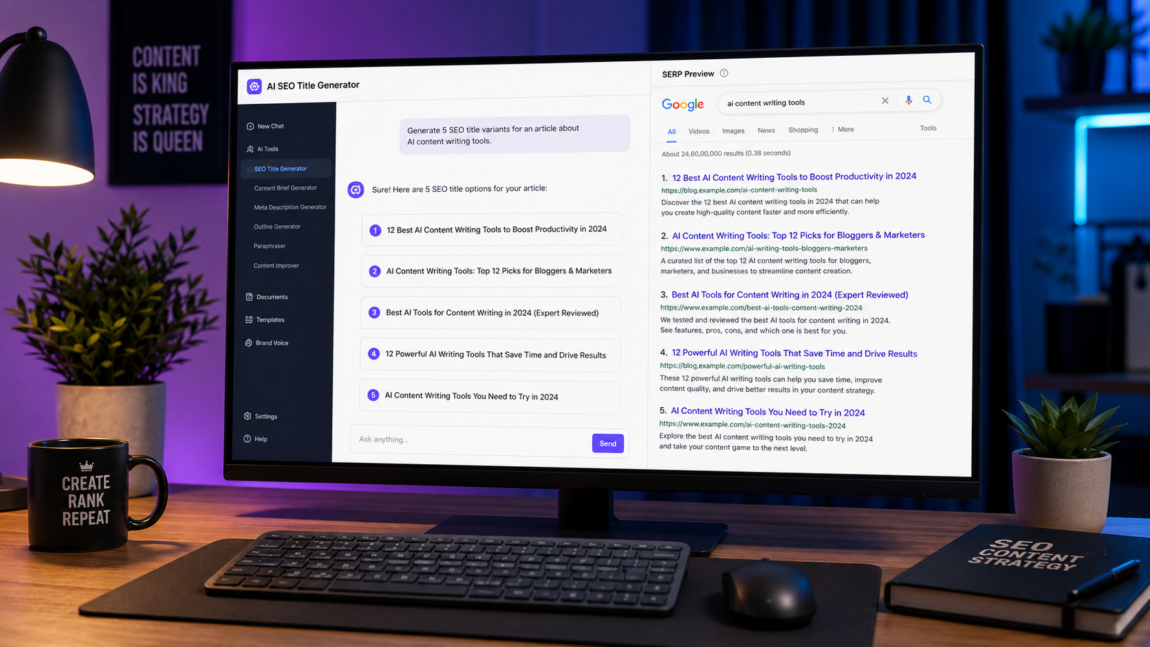 Hướng dẫn dùng AI viết tiêu đề SEO 2026 cho content marketer VN: prompt engineering với Claude và GPT-5.5 để gen 10-20 variant, đánh giá theo CTR potential + intent match + keyword density, A/B test qua Google Ads để chọn winner — tăng CTR organic 20-40%.