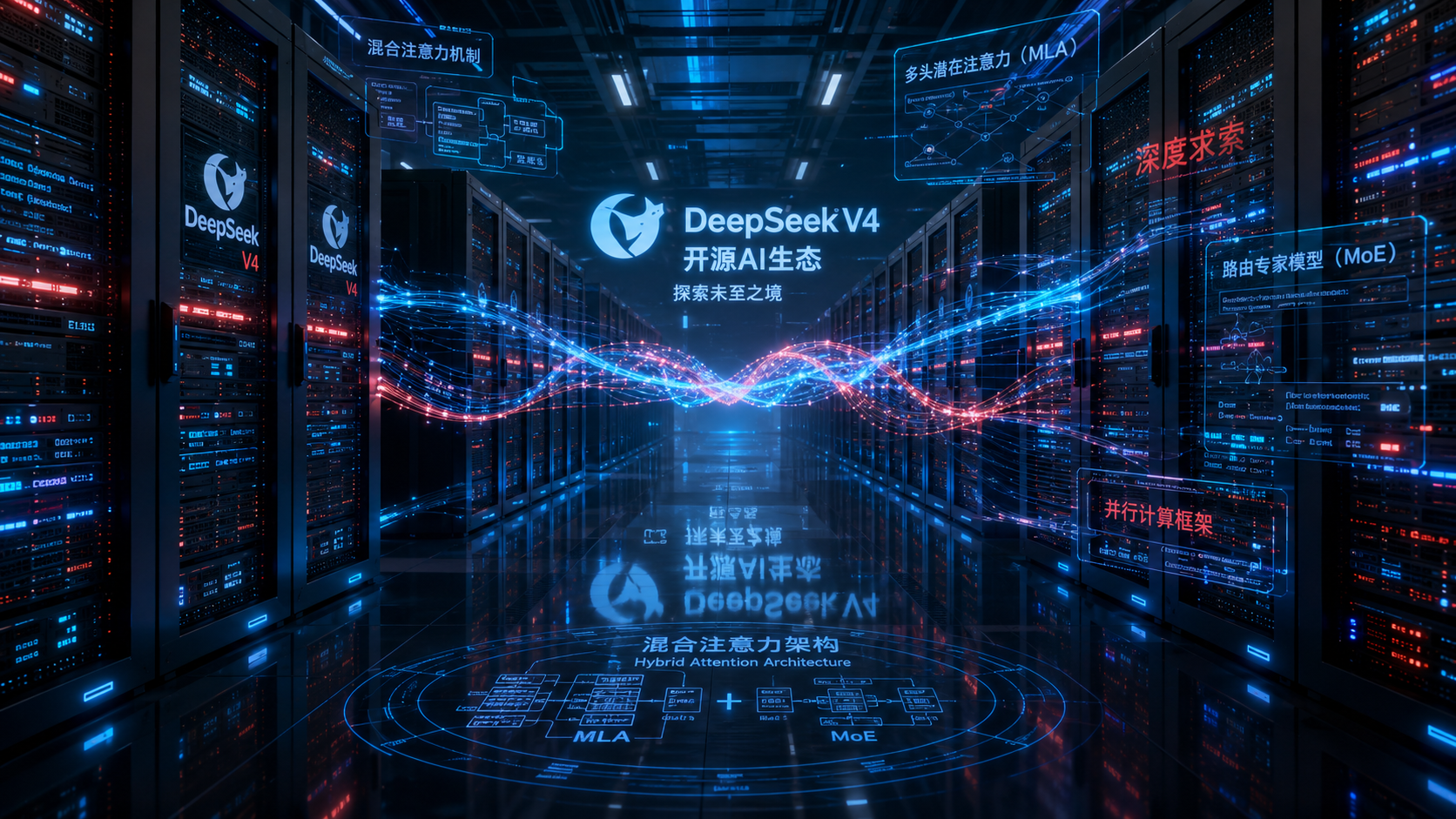 Trung tâm dữ liệu DeepSeek V4 cho mô hình mã nguồn mở SOTA: kiến trúc Hybrid Attention CSA cộng HCA giảm 73% FLOPs ở context 1 triệu token, giá API 0,30 USD mỗi triệu token đầu vào, rẻ hơn Claude Opus 4.7 đến 50 lần cho coding agentic.