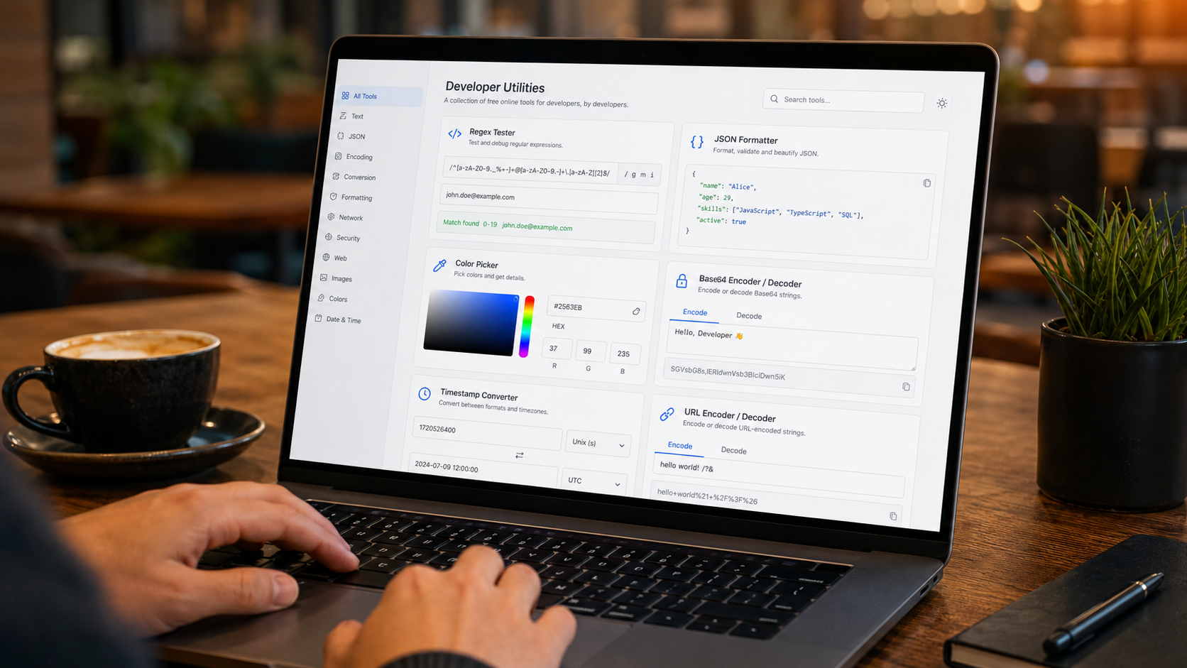 Dev VN 2026 vẫn dùng công cụ online hàng ngày dù có local: regex tester regexr.com, JSON formatter jsonformatter.org, base64 encoder, color picker, timestamp converter, Lorem Ipsum generator — vì truy cập nhanh không cài đặt, share link với teammate dễ dàng, work cross-device.