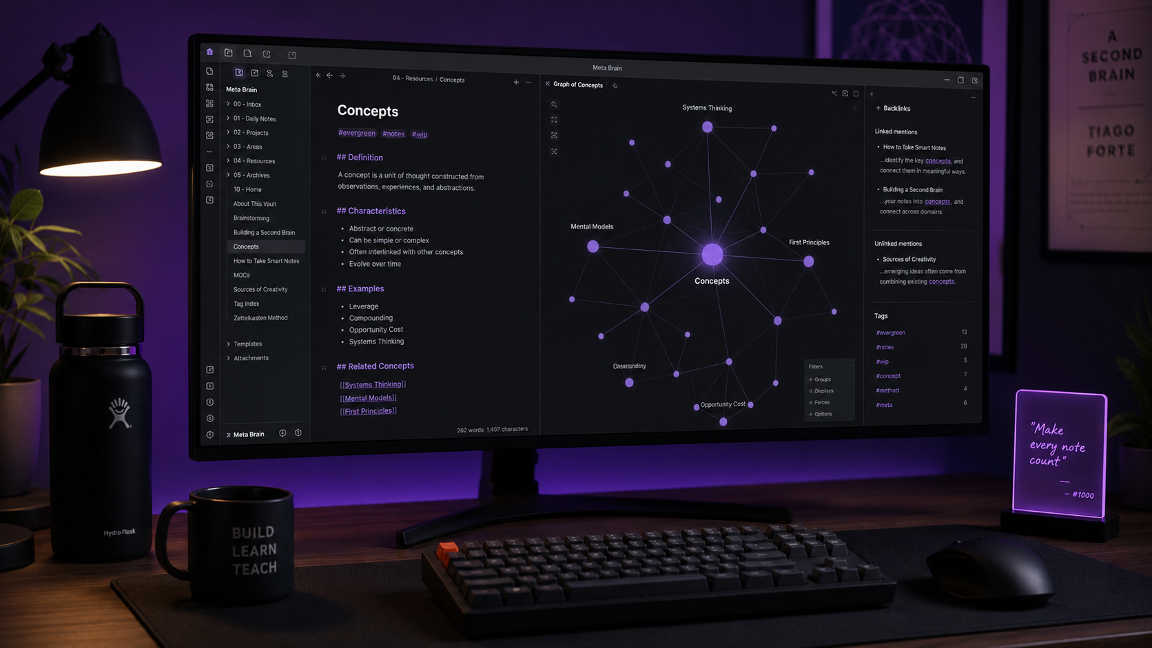 Obsidian 2026 — công cụ Second Brain phổ biến nhất thế giới cho knowledge worker: note Markdown lưu local 100%, graph view network nối liên kết note, plugin community 1.500+ mở rộng, miễn phí cho personal use — thay Notion cho ai cần privacy + offline.