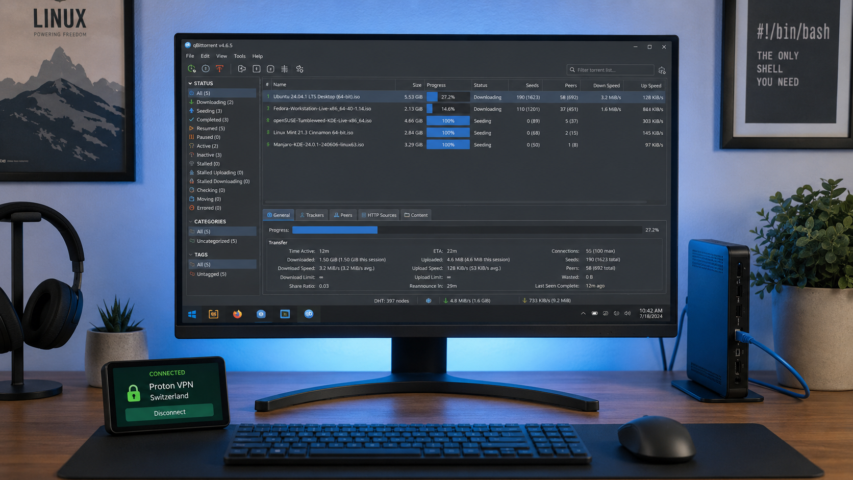 Workspace qBittorrent 2026 BitTorrent client mã nguồn mở thay thế uTorrent default sau khi uTorrent chèn ads và cryptocurrency miner từ 2018: UI similar classic, feature đầy đủ search engine RSS auto-download, cross-platform Windows Mac Linux, zero ads zero bloatware GPL.