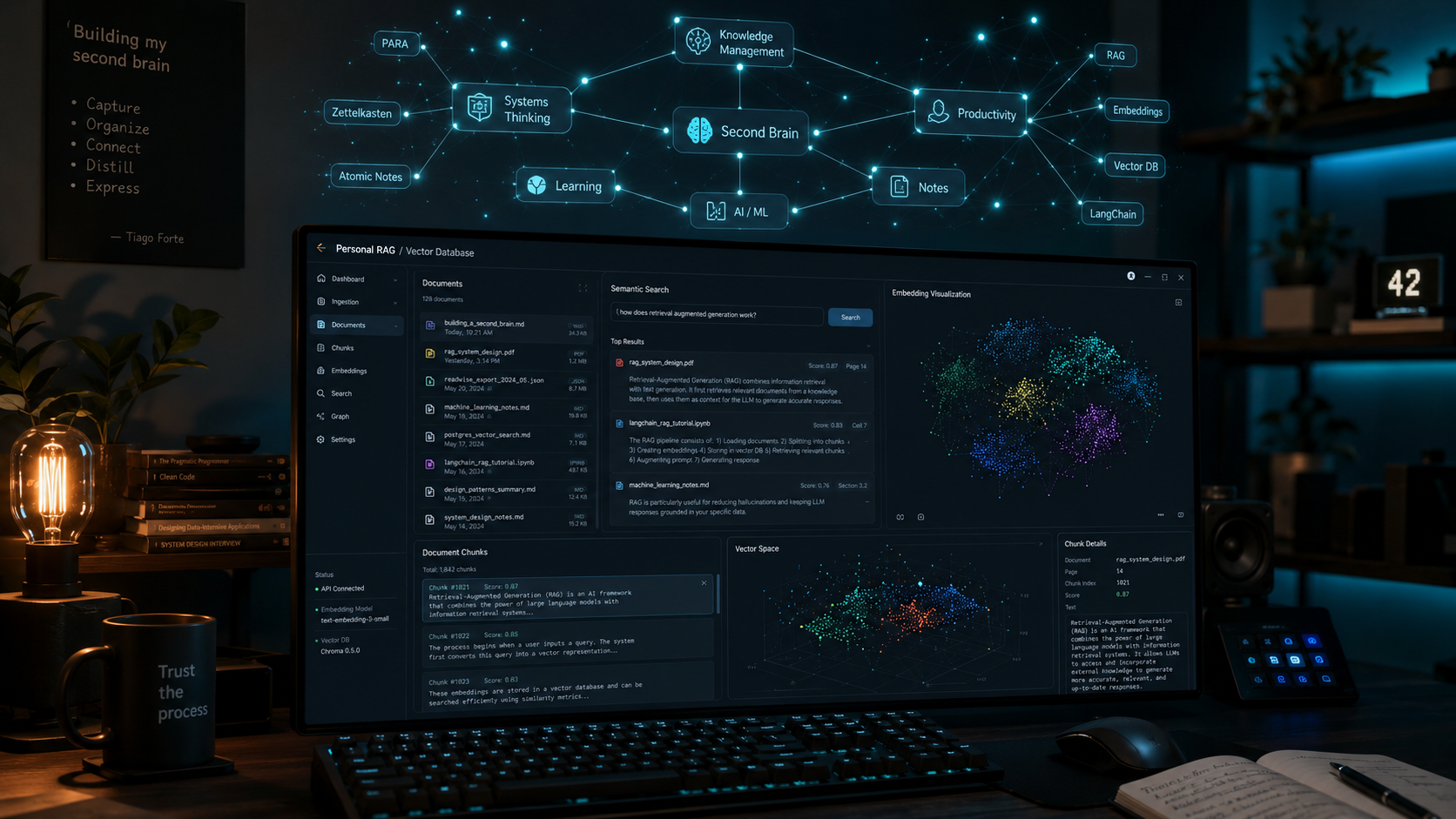 Personal RAG knowledge base 2026 cho dev và knowledge worker VN: tổ chức notes Obsidian Logseq Notion, embedding qua OpenAI text-embedding-3 hoặc local model, vector database Pinecone Qdrant Chroma — setup chỉ 30 phút có chatbot trả lời từ kho kiến thức cá nhân.