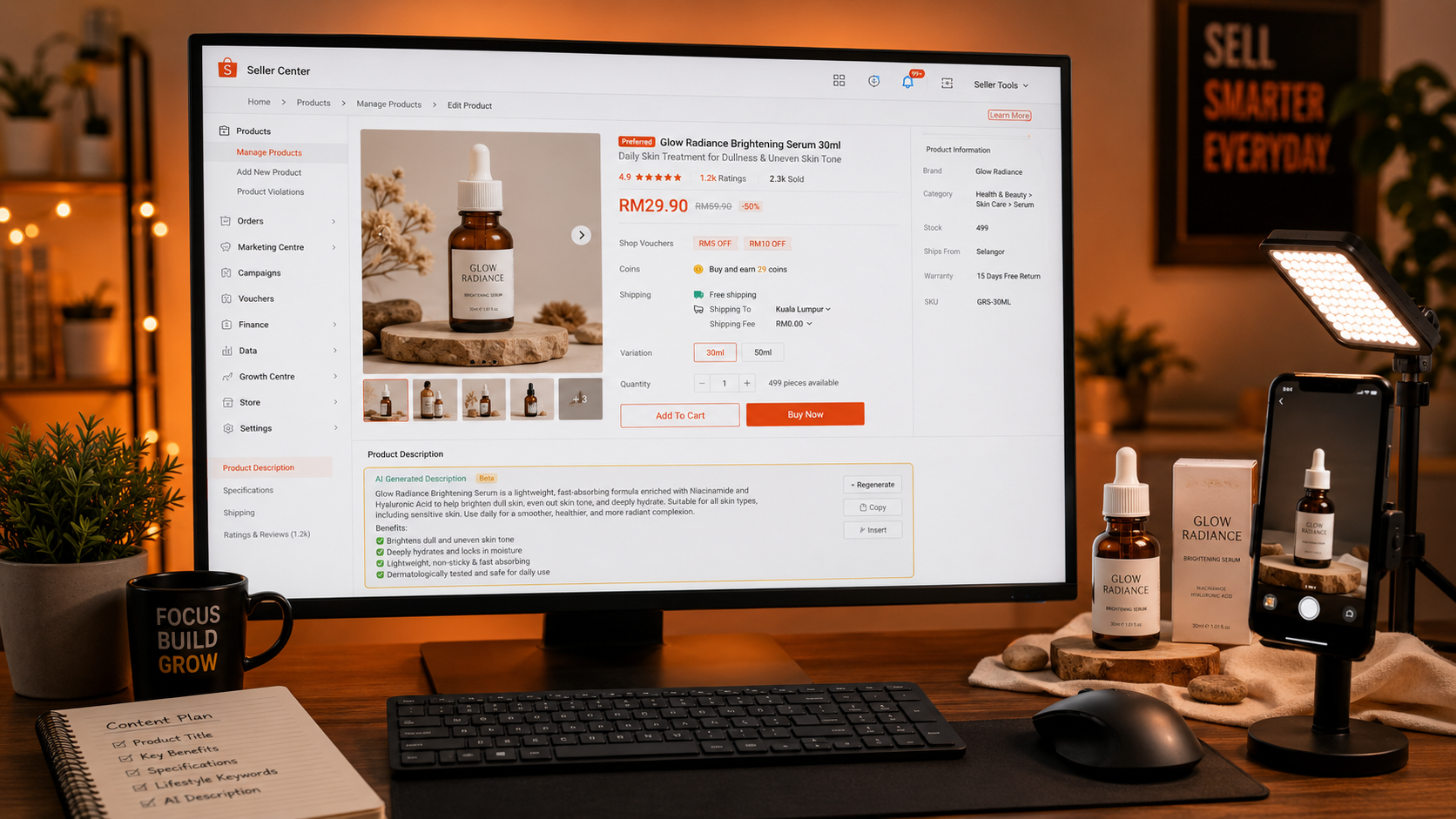 E-commerce VN 2026 — 70% seller dùng AI viết mô tả sản phẩm trên Shopee Lazada Tiki TikTok Shop: ChatGPT và Claude gen description theo template, AI viết tiêu đề + bullet points + Q&A — nhưng phần lớn output chưa tốt vì thiếu prompt context cụ thể sản phẩm và brand voice.