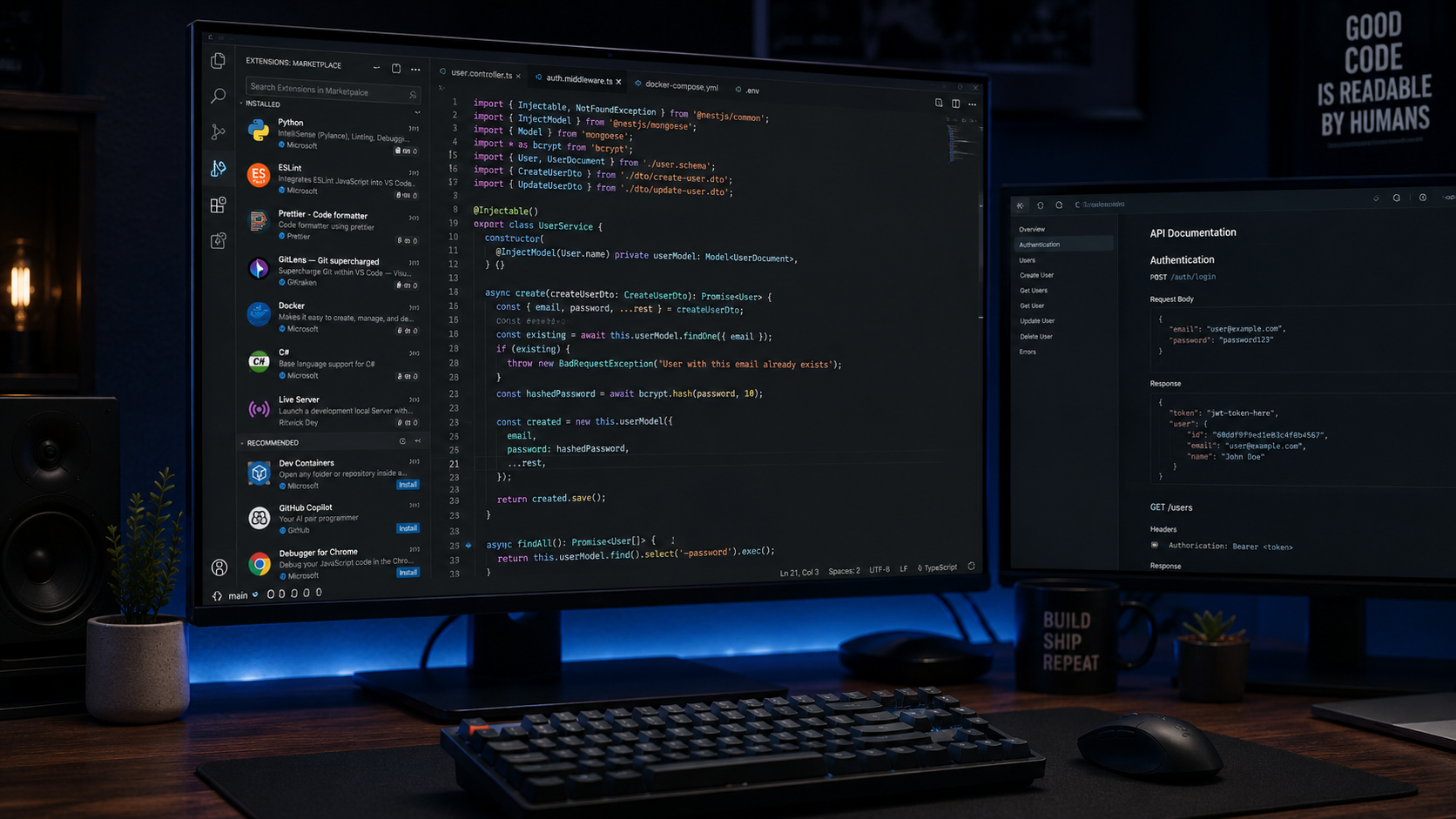 Visual Studio Code 2026 — IDE phổ biến nhất thế giới với 70% dev sử dụng: extension marketplace 50.000 plugin, GitHub Copilot tích hợp native, cross-platform Windows Mac Linux, miễn phí từ Microsoft — chuẩn vàng cho dev fullstack web và mobile VN.