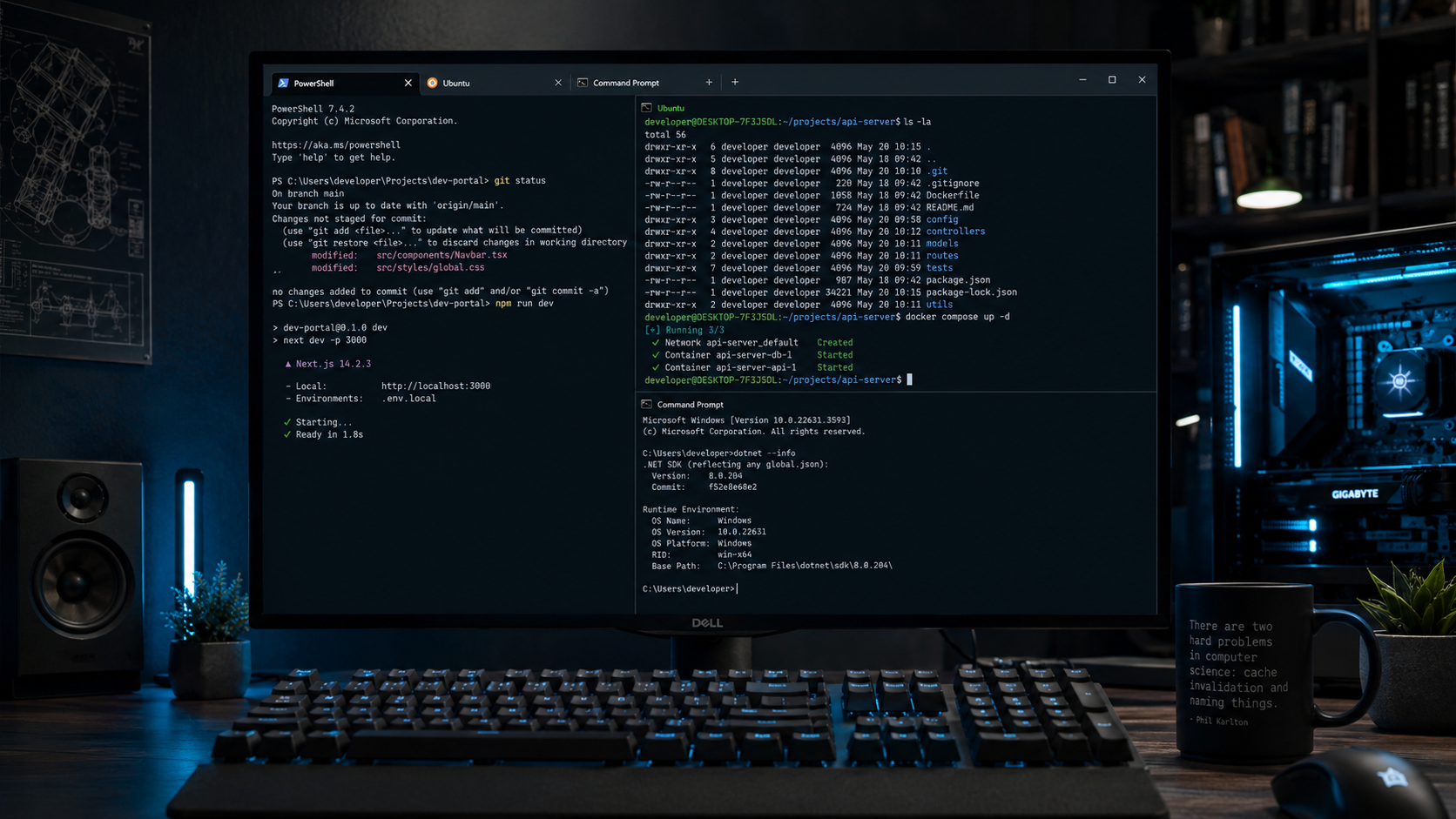 Windows Terminal 2026 — terminal hiện đại từ Microsoft cho dev Windows: hỗ trợ đa tab PowerShell + WSL Ubuntu + Command Prompt + Azure Cloud Shell, GPU-accelerated rendering, theme và split pane đầy đủ, miễn phí từ Microsoft Store — thay thế cmd.exe cũ.