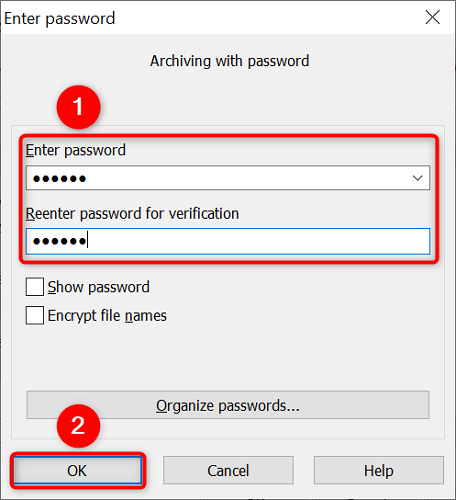 Set the ZIP password and click