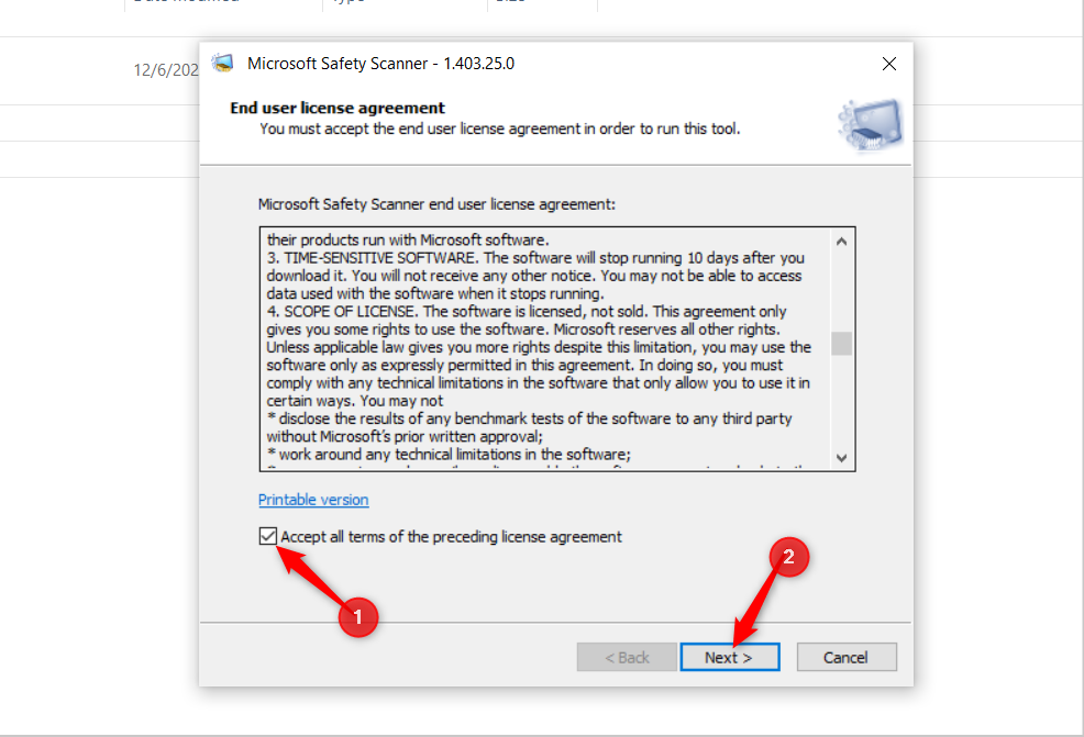 Microsoft Safety Scanner end user license agreement