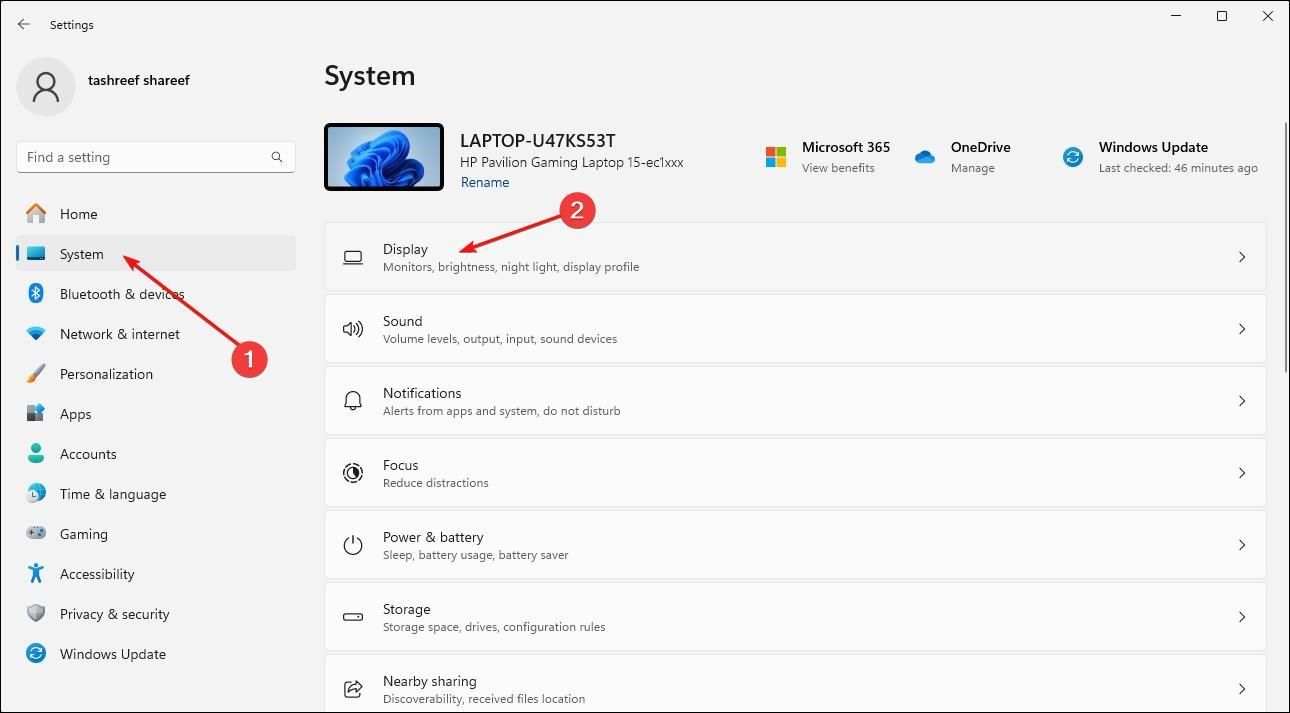 Windows 11 Settings App With the Display Option