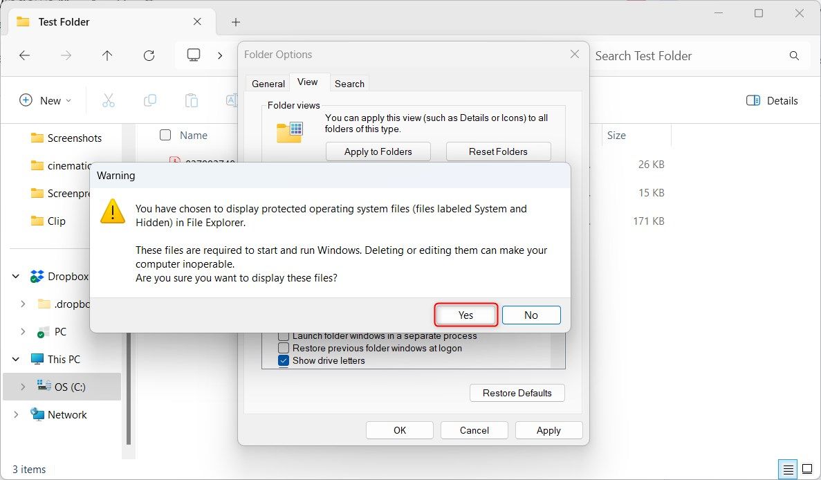 Windows 11 Folder Options Warning Pop-Up