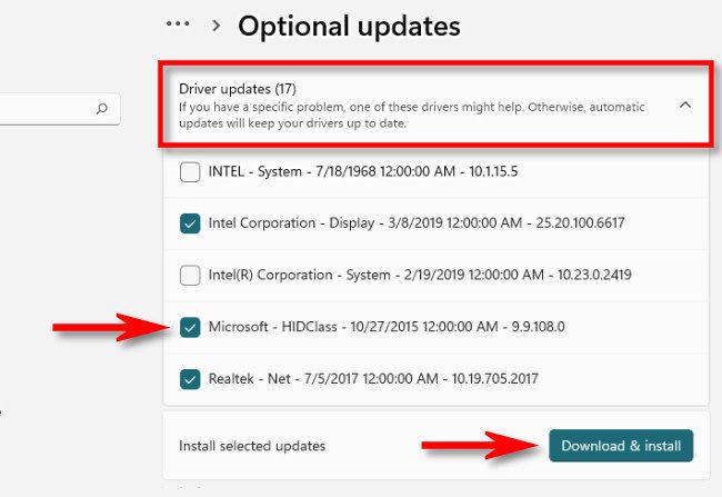 Optional Updates in Windows 11.