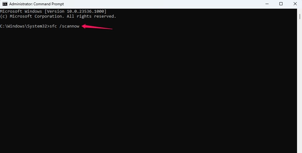 Sfc scan command in Command Prompt.