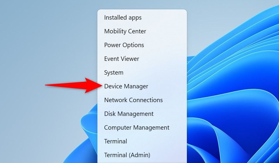 'Device Manager' highlighted in Power User Menu.