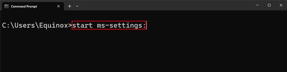 Running 'start ms-settings:' in Command Prompt.